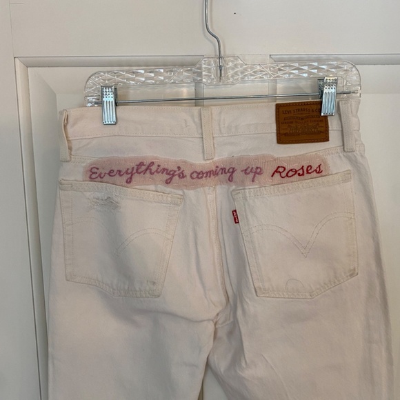 Levi's Wedgie Straight custom Embellished Jeans White one of a kind 33905 - Picture 8 of 16